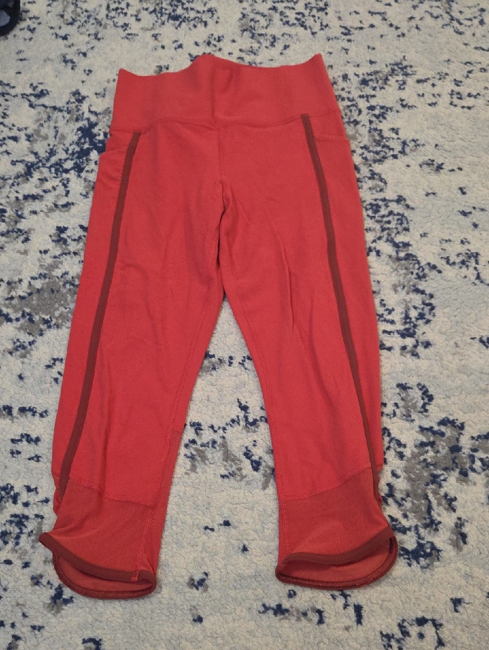 Athleta Coral Red Capri Leggings with Side Stripe